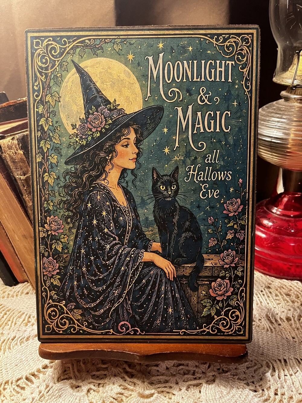 Halloween, Witch, Moonlight & Magic, Retro Handcrafted Plaque